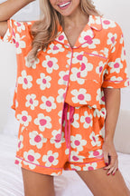 Orange Flower Print Short Sleeve Shirt Pajamas Set - Goddess Vibes