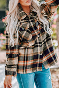 Orange Geometric Plaid Print Pocketed Shacket - Crowned Energy CO.