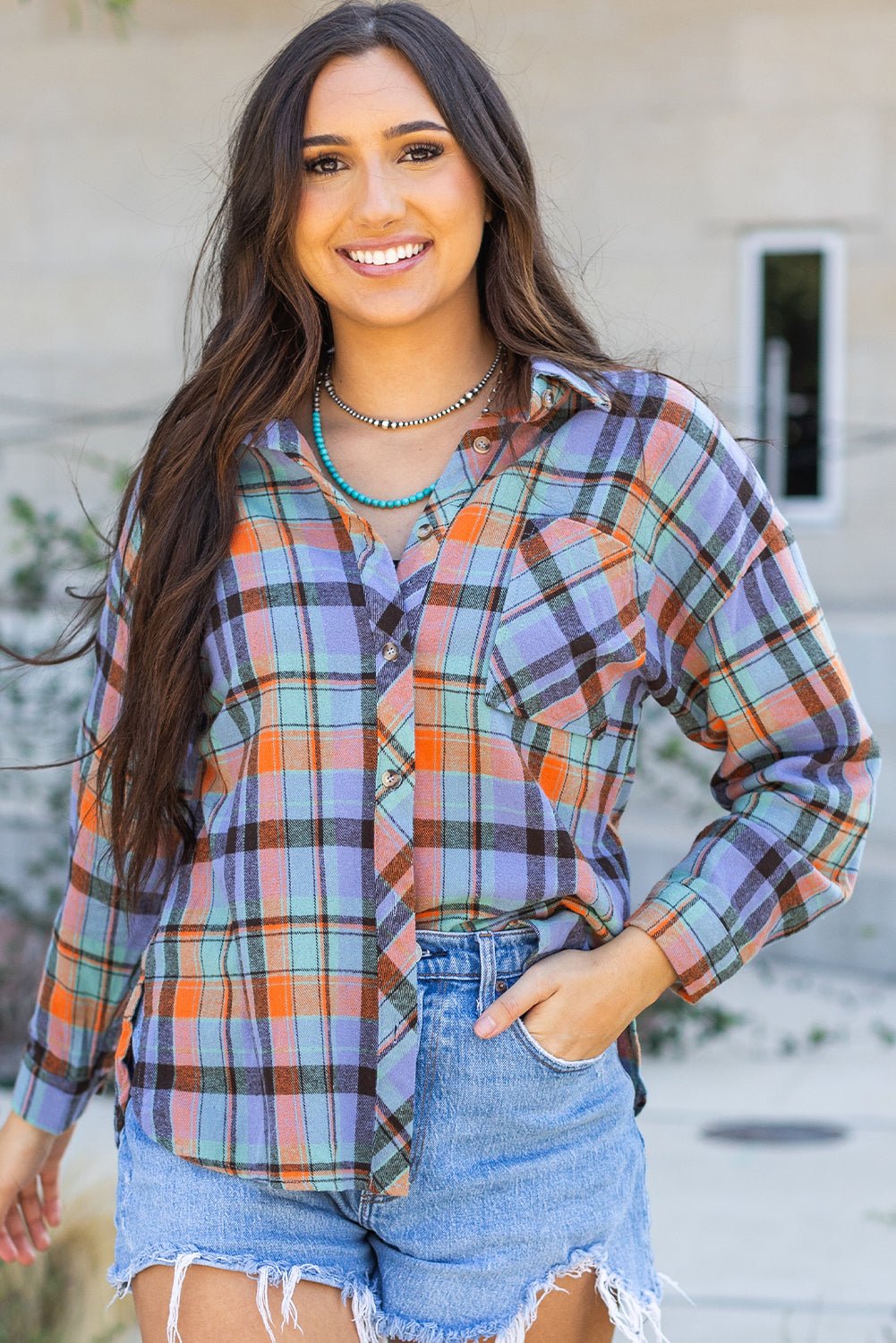 Crowned Energy CO. Orange / S / 100%Cotton Dear-Lover Dropshipping Tops/Blouses & Shirts Orange Plaid Print Loose Vintage Shirt
