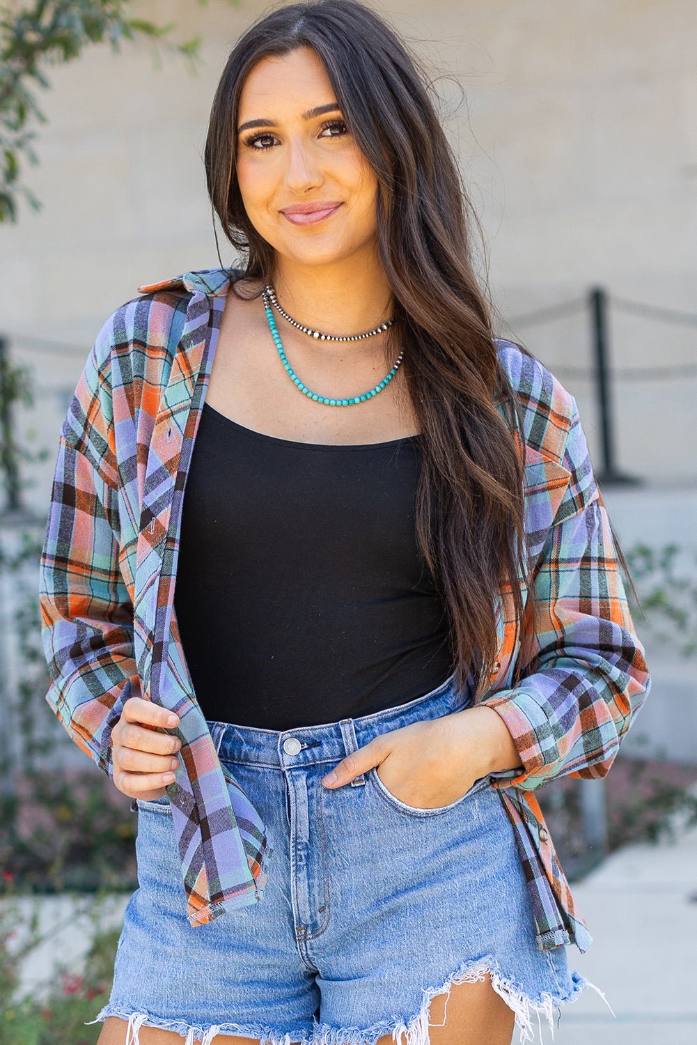 Crowned Energy CO. Orange / S / 100%Cotton Dear-Lover Dropshipping Tops/Blouses & Shirts Orange Plaid Print Loose Vintage Shirt