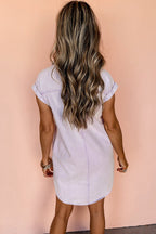 Orchid Petal Short Sleeve Double Chest Pocket Denim Shirt Dress - Goddess Vibes