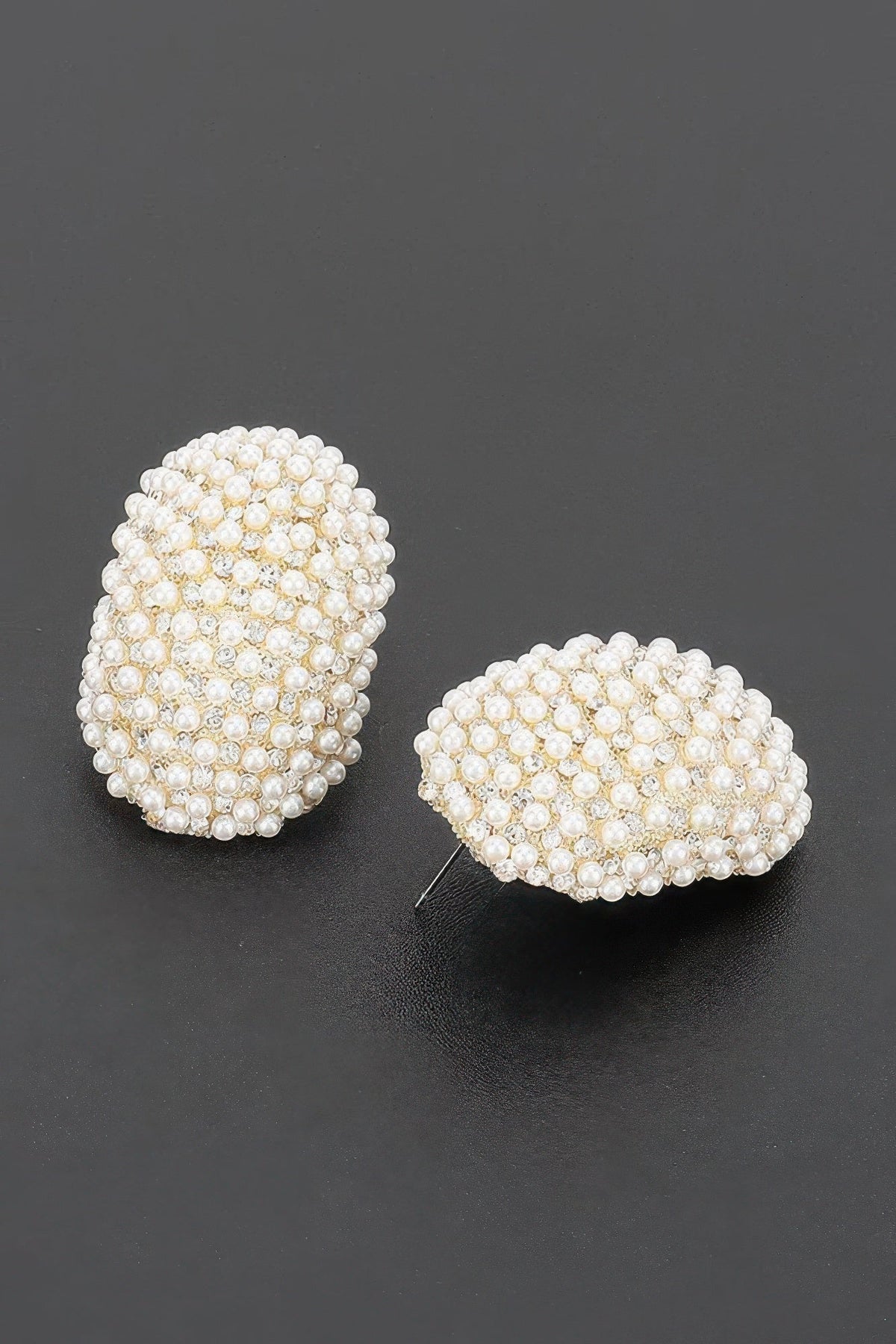 Oval Pearl Rhinestone Stud Earrings - Crowned Energy CO.