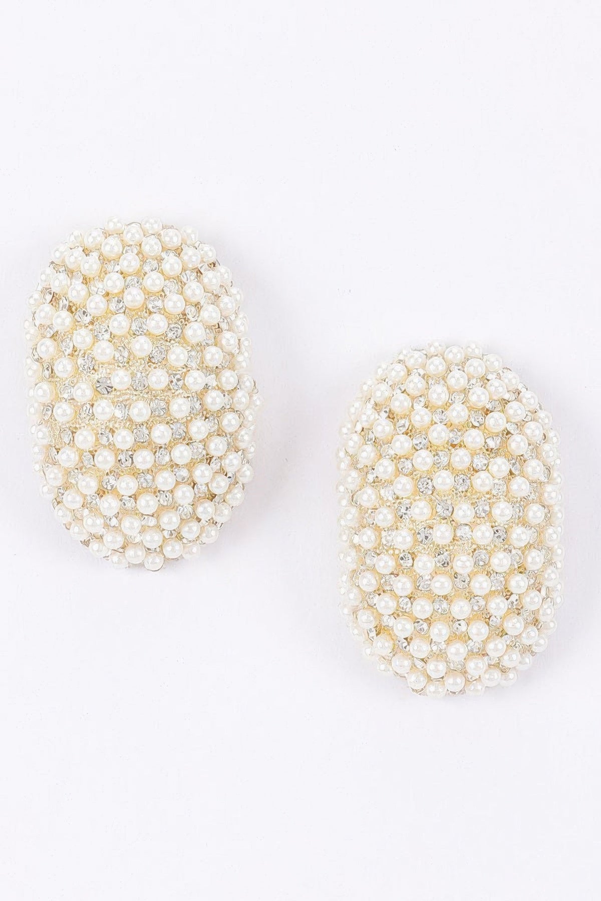 Oval Pearl Rhinestone Stud Earrings - Crowned Energy CO.