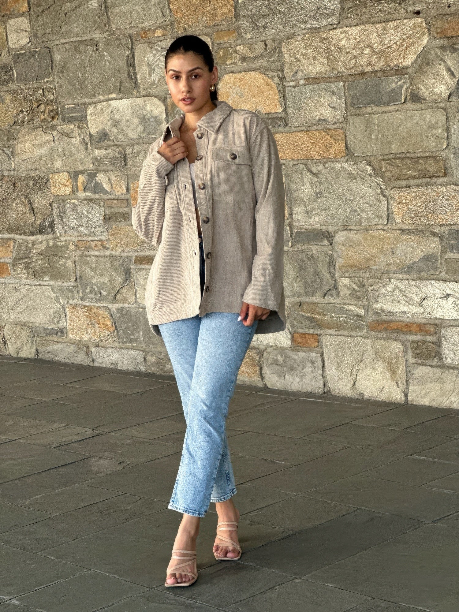 Oversized Corduroy Shacket Button Down Utility - Crowned Energy CO.