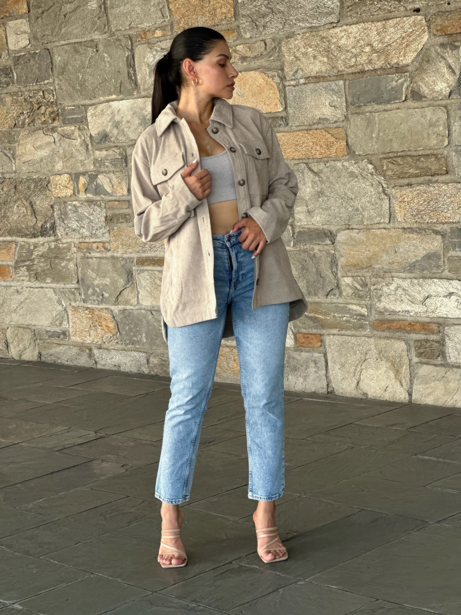 Oversized Corduroy Shacket Button Down Utility - Crowned Energy CO.