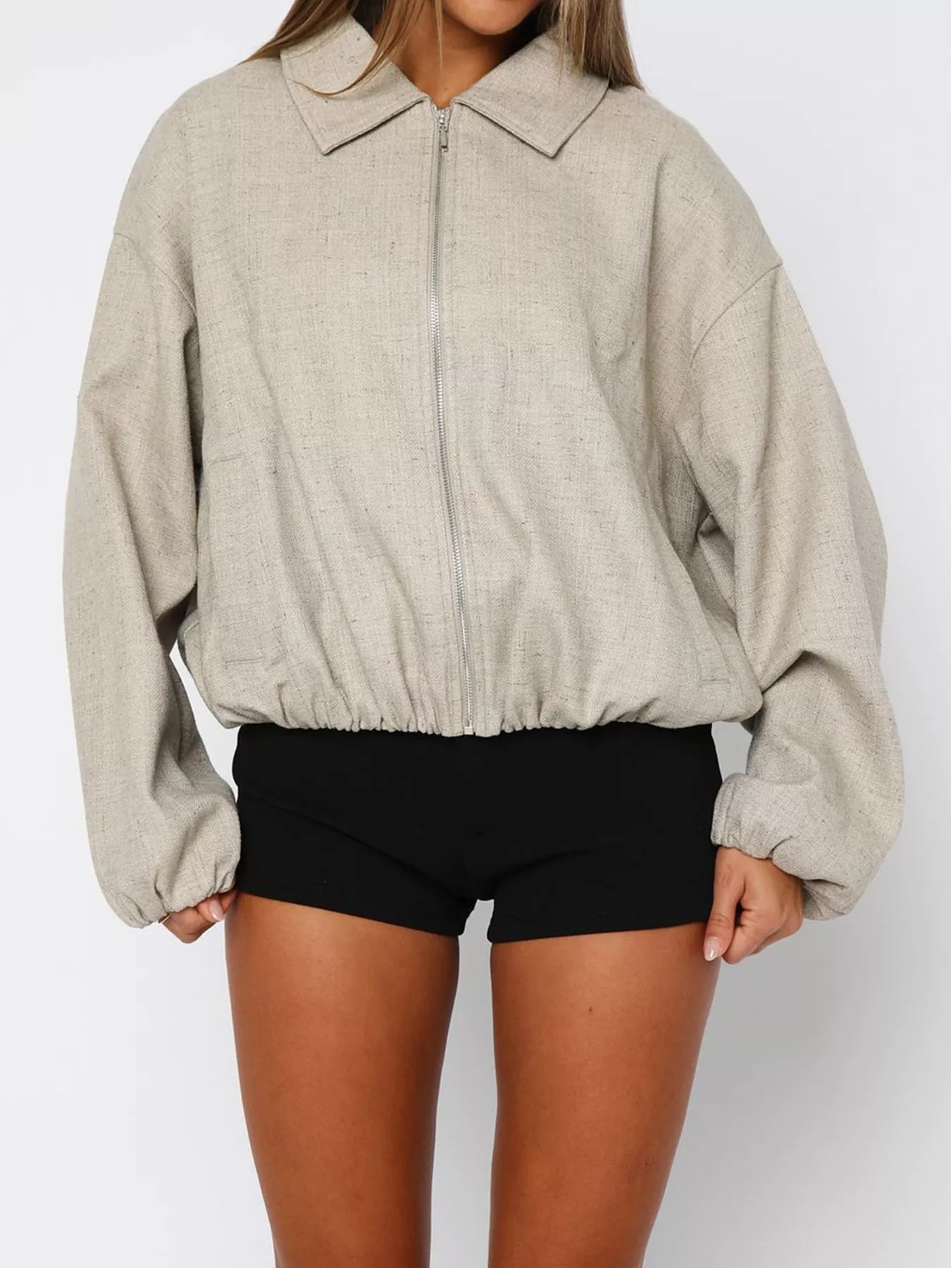 Oversized Zip - Up Drop Shoulder Jacket - Crowned Energy CO.