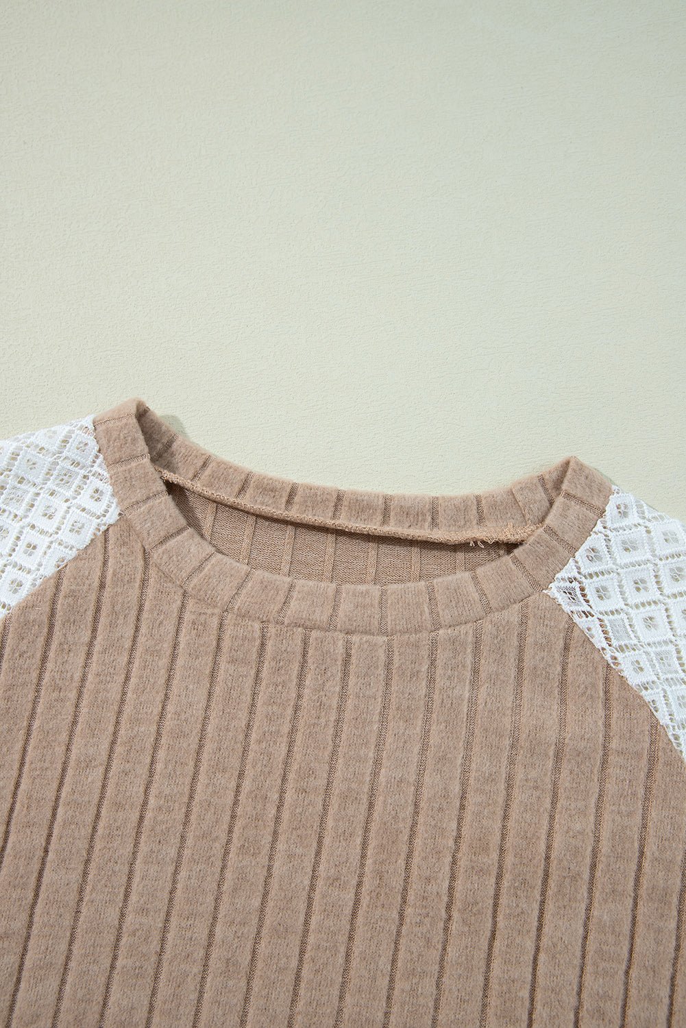 Parchment Floral Patchwork Long Sleeve Ribbed Blouse - Goddess Vibes