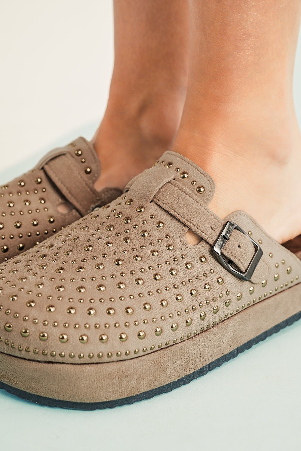 Parchment Rivet Buckle Closed Toe Platform Slippers - Crowned Energy CO.