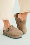 Parchment Rivet Buckle Closed Toe Platform Slippers - Crowned Energy CO.