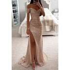 Party Sequins Off - neck Split Dress INS Casual Fashion Dress Women - Goddess Vibes