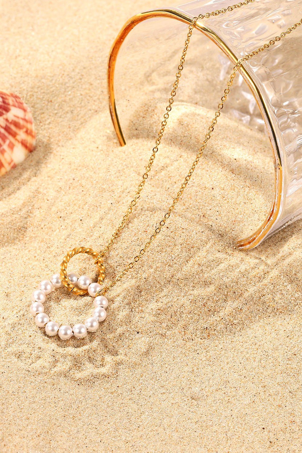 Pearl Hoop Link Pendant Necklace - Crowned Energy CO.
