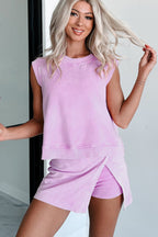 Phalaenopsis 2 Pieces Mineral Wash Cotton Tank Top Lined Split Skirt Set - Goddess Vibes