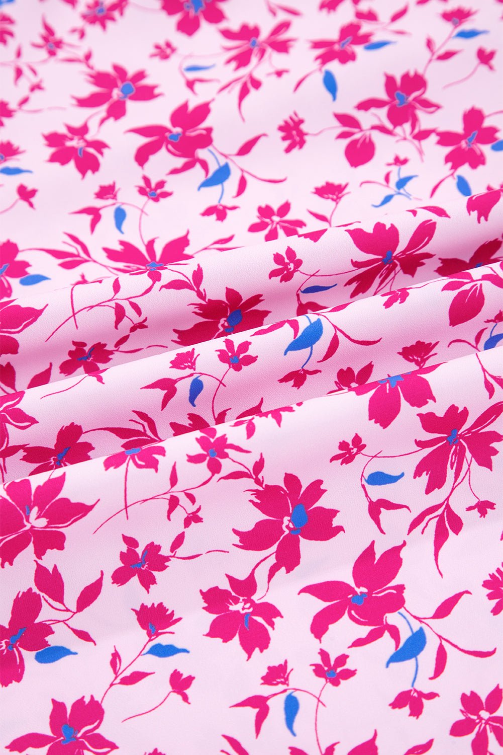 Pink Boho Mixed Floral Drop Shoulder Bubble Sleeve Blouse - Goddess Vibes