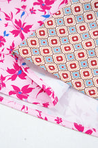 Pink Boho Mixed Floral Drop Shoulder Bubble Sleeve Blouse - Goddess Vibes