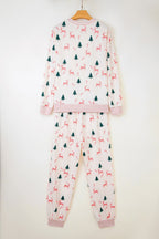 Pink Bow Christmas Tree Print Contrast Striped Banding 2pcs Lounge Set - Goddess Vibes