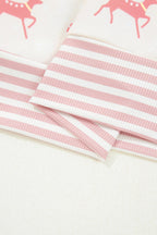 Pink Bow Christmas Tree Print Contrast Striped Banding 2pcs Lounge Set - Goddess Vibes