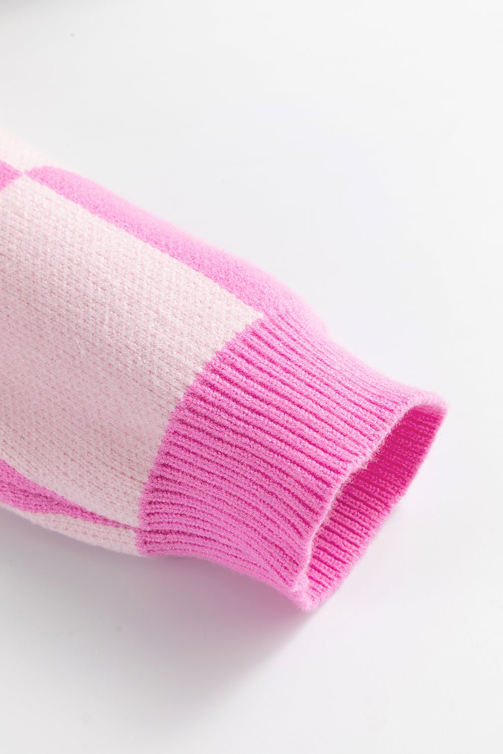 Crowned Energy CO. Pink / S / 50%Viscose+28%Polyester+22%Polyamide Dear-Lover Dropshipping Sweaters & Cardigans/Sweaters Pink Checkerboard Half Button Collared Drop Shoulder Sweater