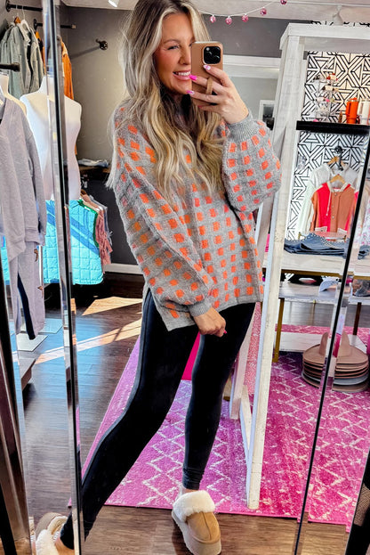 Pink Checkered Oversized Side Slit Sweater - Crowned Energy CO.