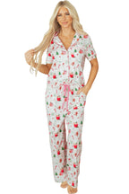 Pink Christmas Spirit Cute Holiday Print Short Sleeve Shirt and Pants 2pcs Pajama Set - Crowned Energy CO.