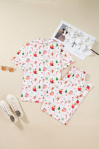Pink Christmas Spirit Cute Holiday Print Short Sleeve Shirt and Pants 2pcs Pajama Set - Goddess Vibes