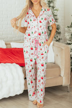 Pink Christmas Spirit Cute Holiday Print Short Sleeve Shirt and Pants 2pcs Pajama Set - Crowned Energy CO.