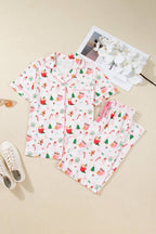 Pink Christmas Spirit Cute Holiday Print Short Sleeve Shirt and Pants 2pcs Pajama Set - Goddess Vibes
