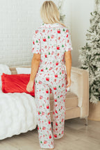 Pink Christmas Spirit Cute Holiday Print Short Sleeve Shirt and Pants 2pcs Pajama Set - Crowned Energy CO.