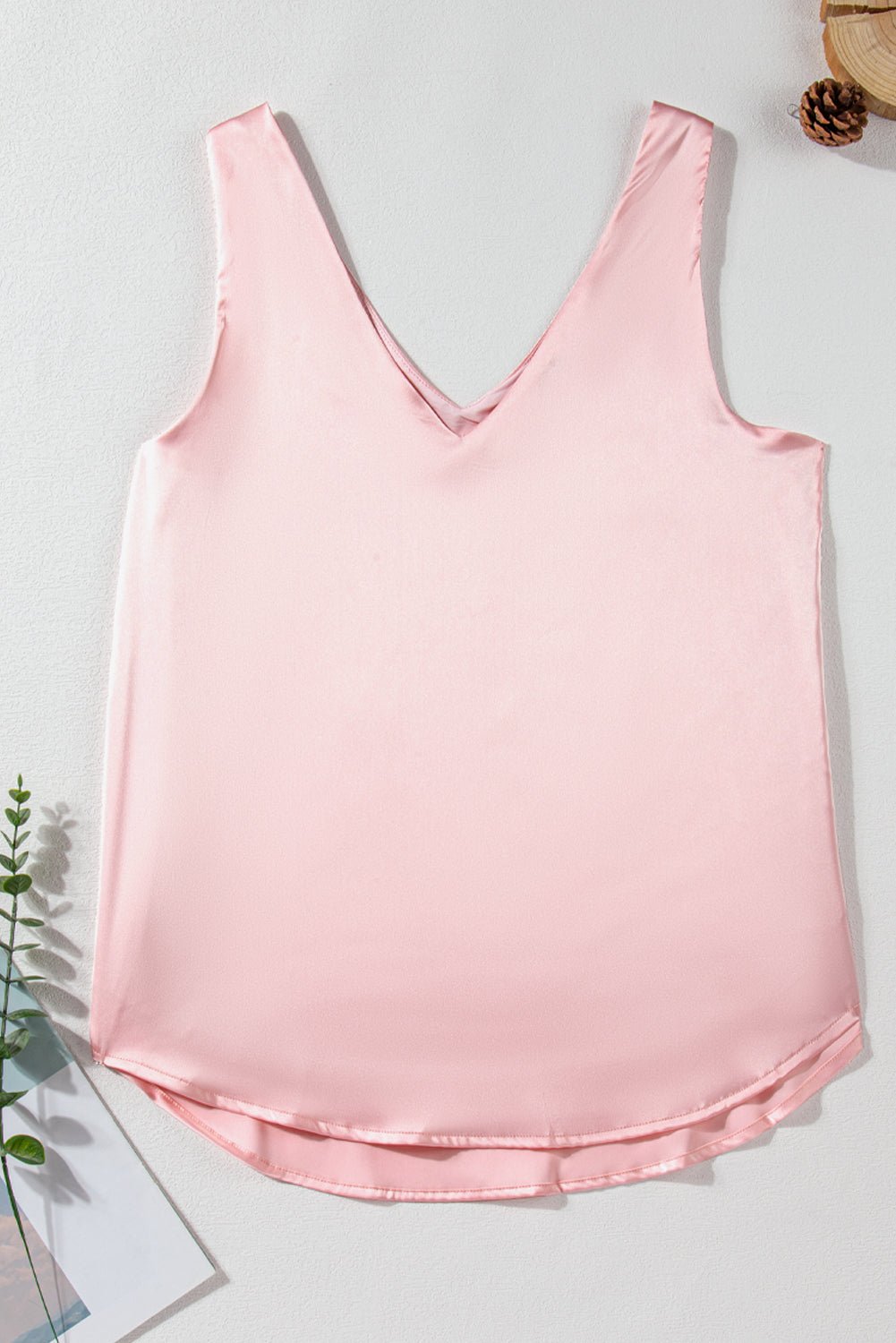 Pink Deep V Neck Loose Tank Top - Crowned Energy CO.