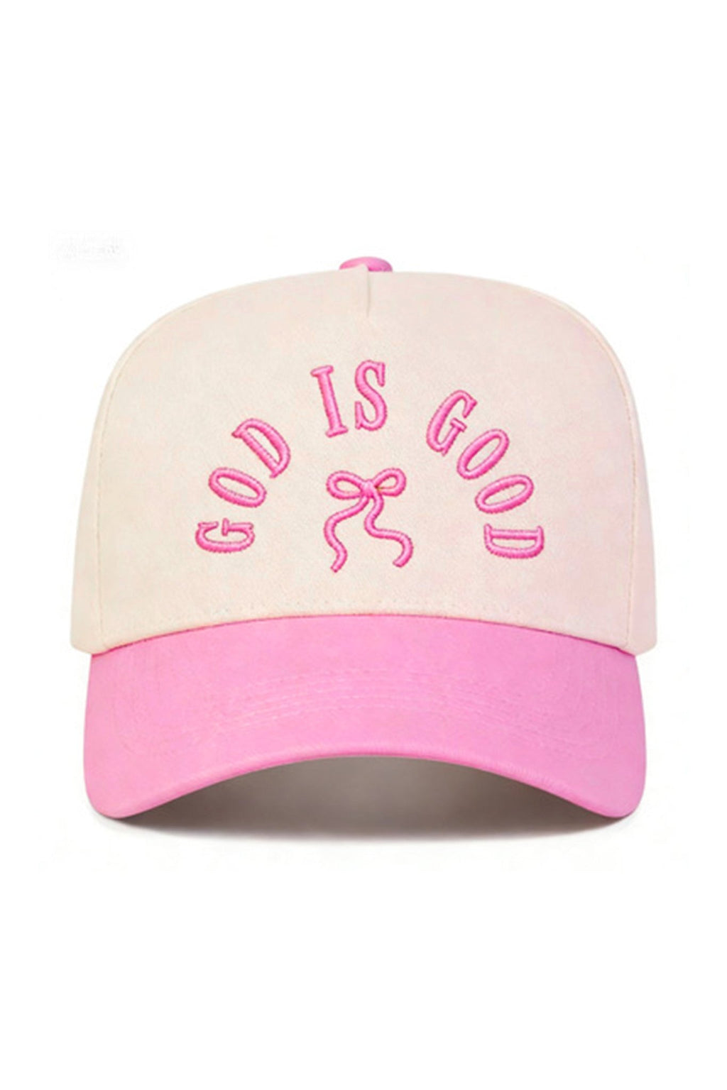 Pink GOD IS GOOD Embroidered Bow Color Block Baseball Cap - Crowned Energy CO.