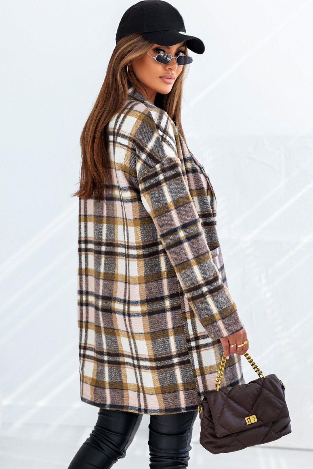 Pink Plaid Button Up Lapel Jacket - Crowned Energy CO.