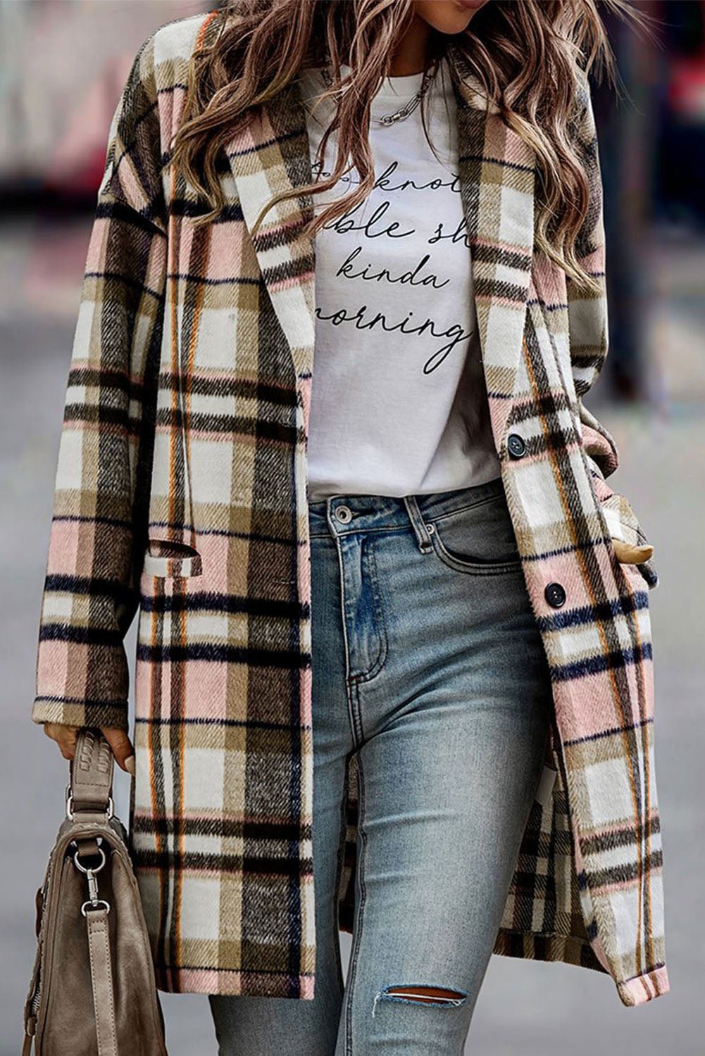 Pink Plaid Button Up Lapel Jacket - Crowned Energy CO.