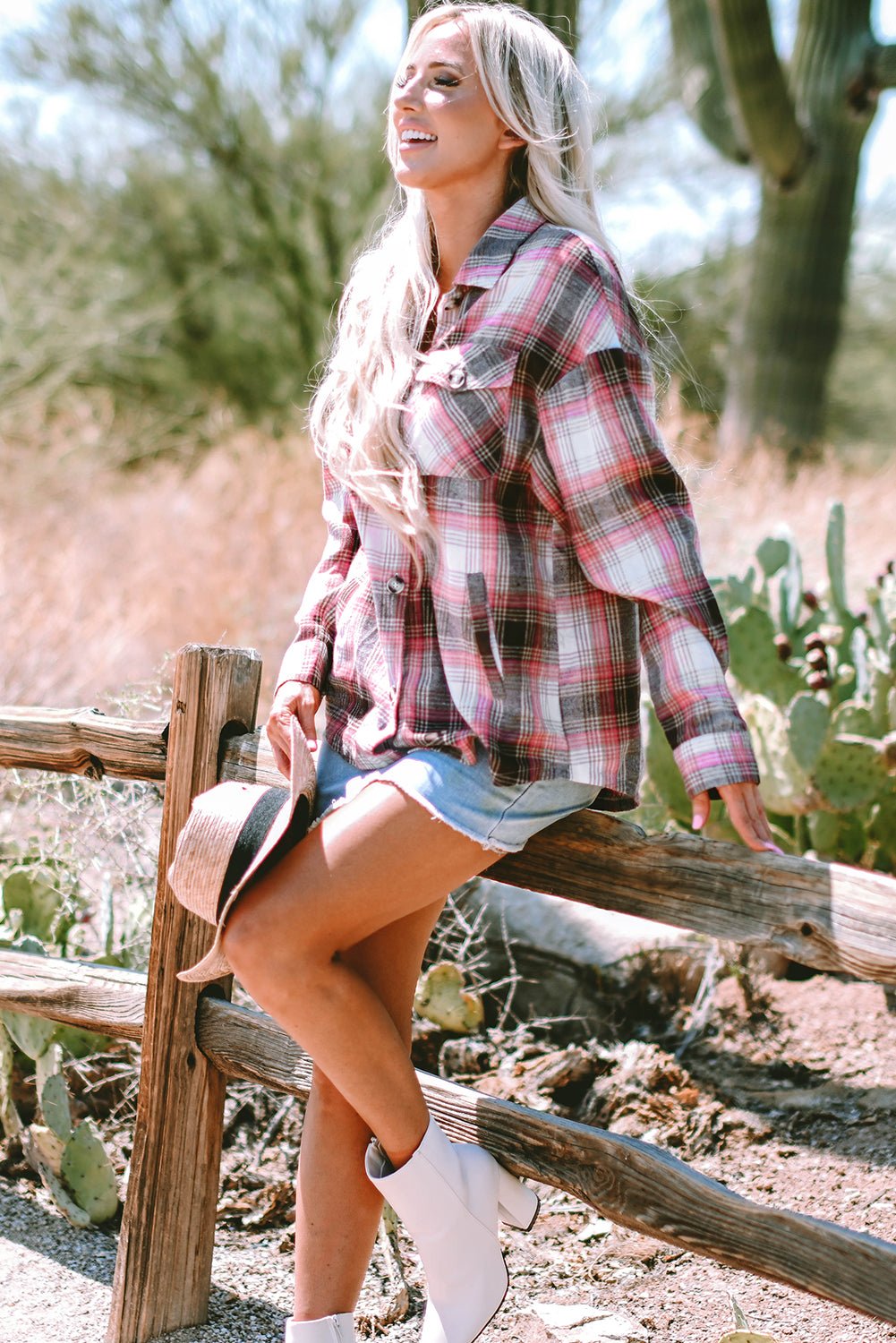 Pink Plaid Flap Pocket Button Up Shacket - Crowned Energy CO.