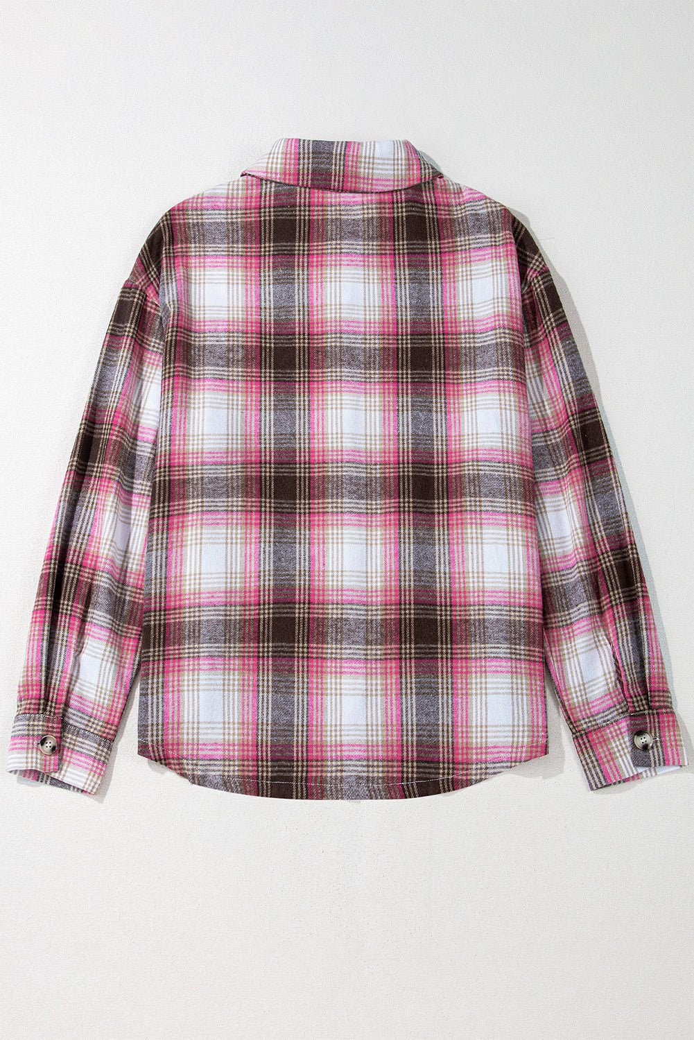 Pink Plaid Flap Pocket Button Up Shacket - Crowned Energy CO.
