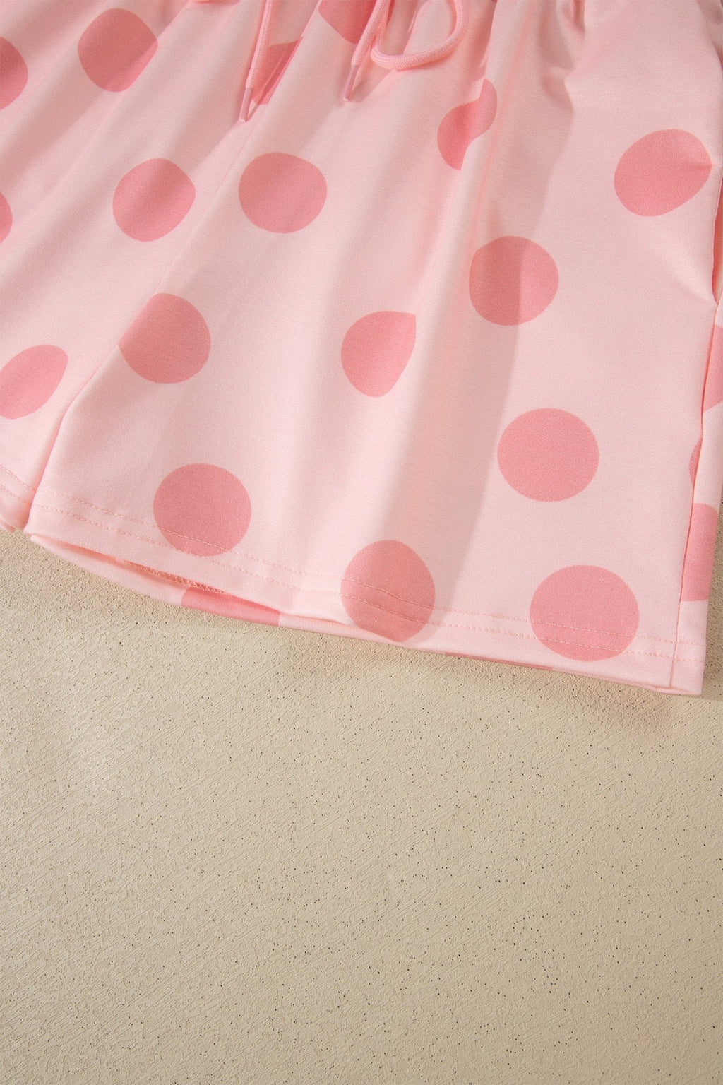 Pink Polka Dot Print Loose Tee Drawstring Elastic Waist Short Set - Crowned Energy CO.