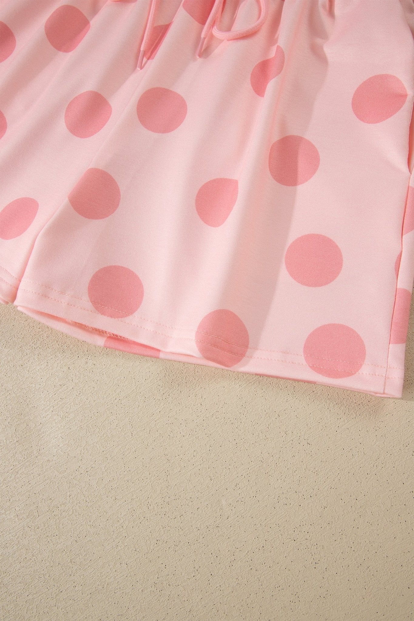 Pink Polka Dot Print Loose Tee Drawstring Elastic Waist Short Set - Crowned Energy CO.