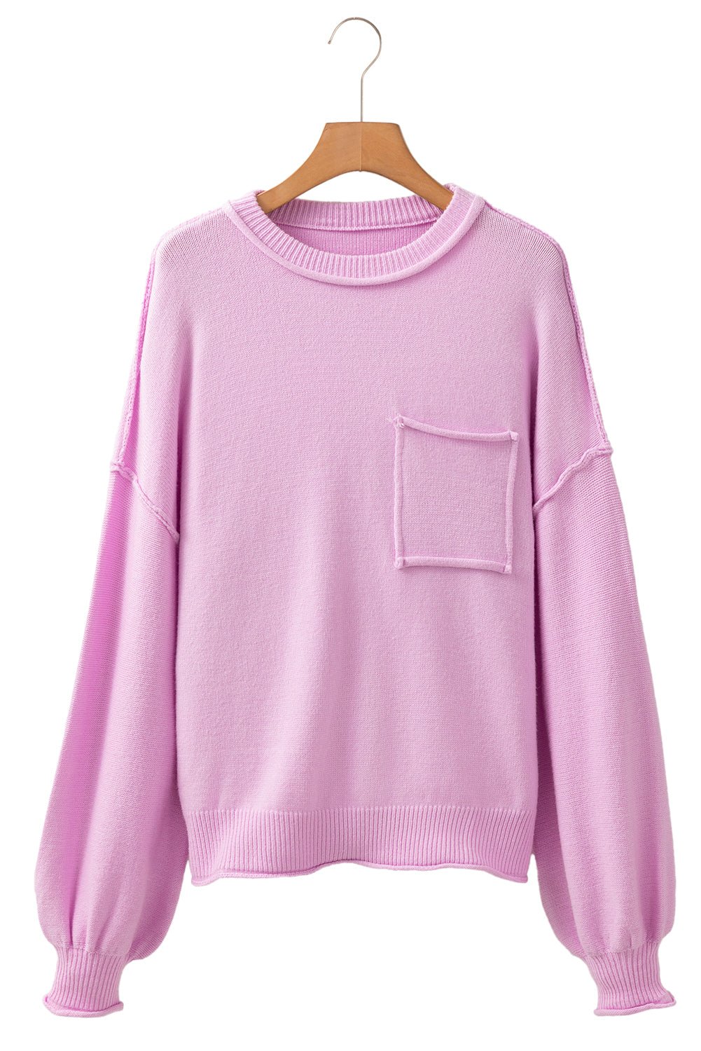 Pink Raw Edge Ribbed Detail Drop Shoulder Sweater - Goddess Vibes