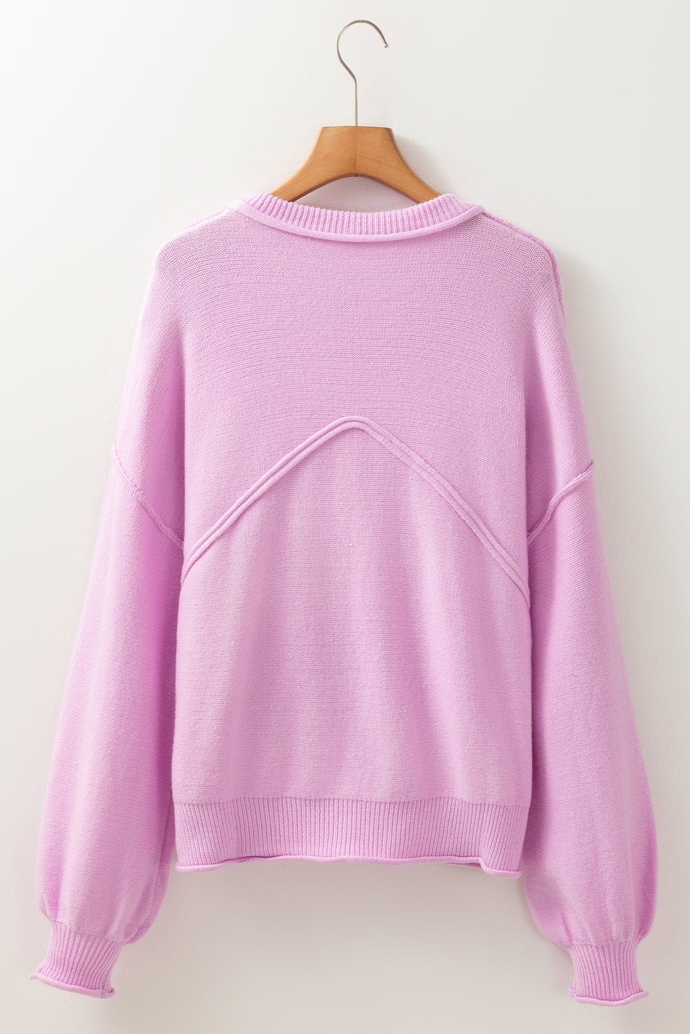 Pink Raw Edge Ribbed Detail Drop Shoulder Sweater - Goddess Vibes