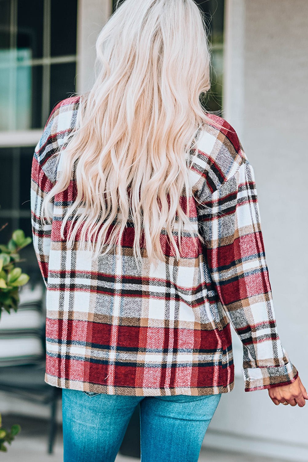 Plaid Button Front Shirt Jacket with Breast Pockets - Crowned Energy CO.