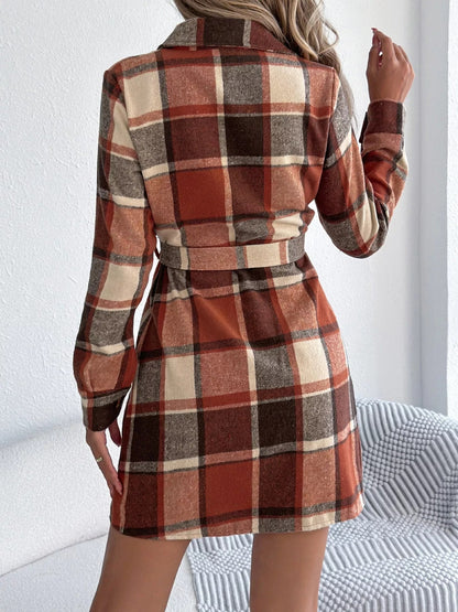 Plaid Button Front Tie Waist Shirt Dress - Goddess Vibes