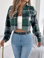 Plaid Button Up Cropped Jacket - Goddess Vibes
