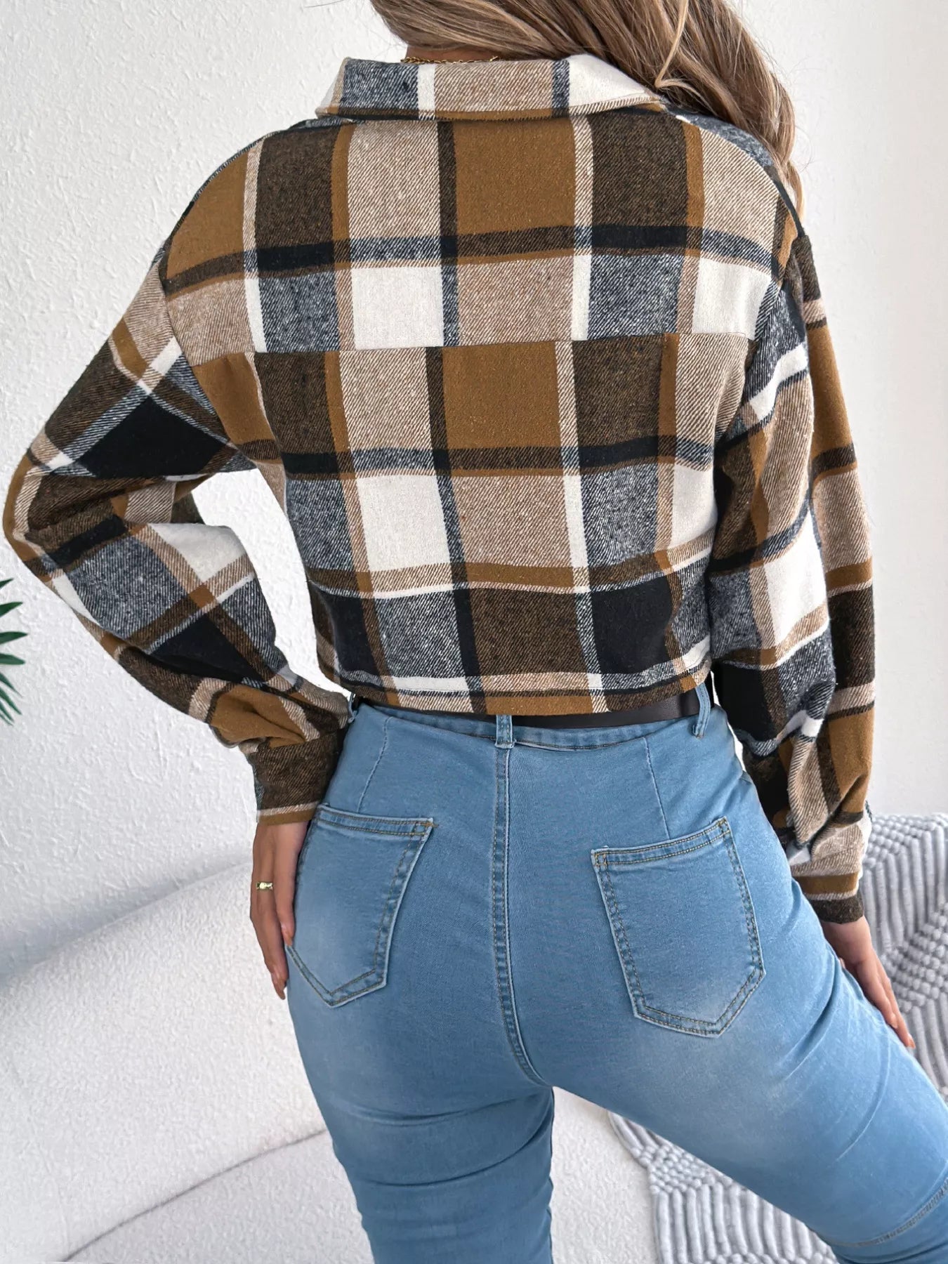 Plaid Button Up Cropped Jacket - Goddess Vibes
