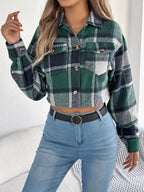 Plaid Button Up Cropped Jacket - Goddess Vibes