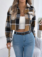 Plaid Button Up Cropped Jacket - Goddess Vibes