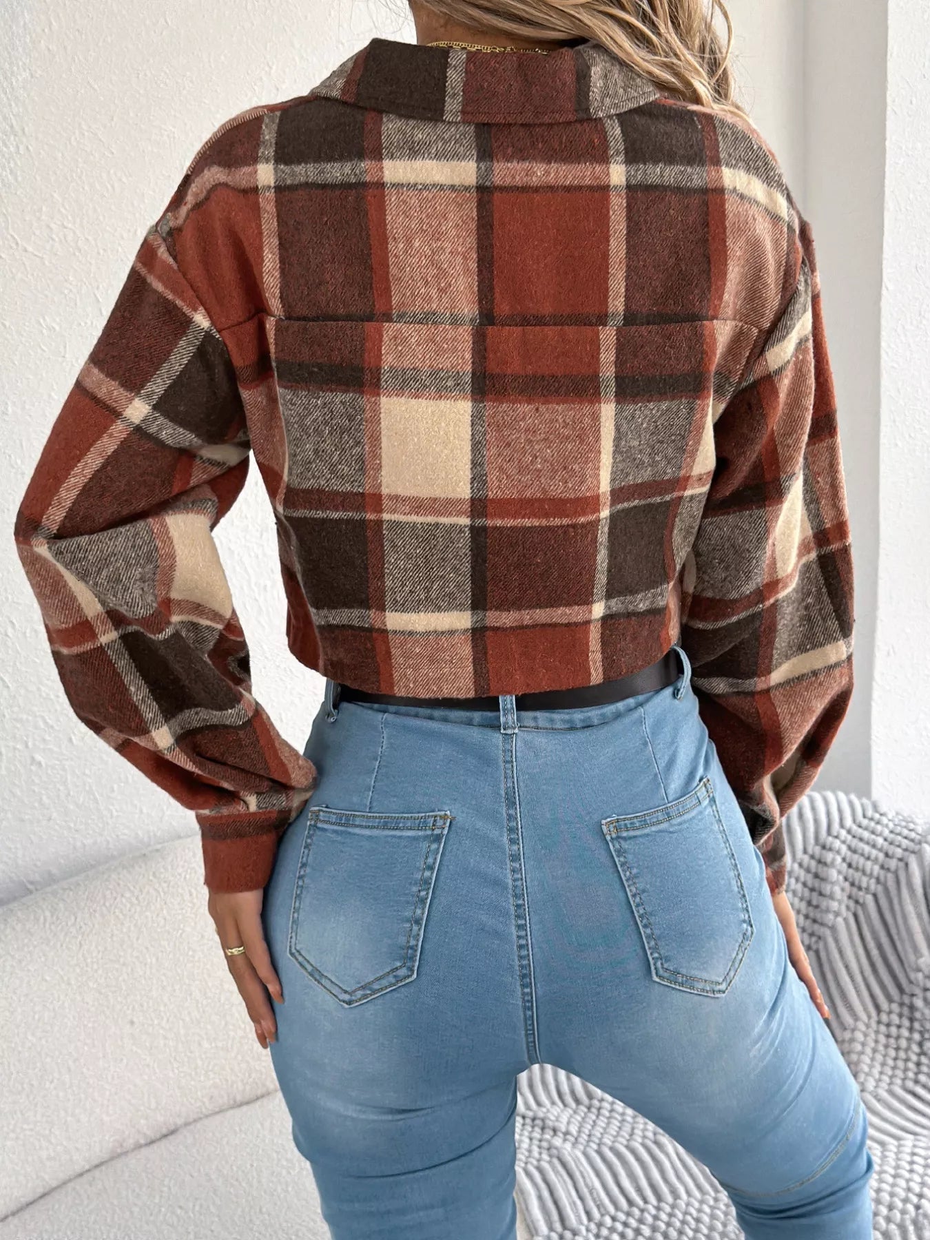 Plaid Button Up Cropped Jacket - Goddess Vibes