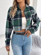 Plaid Button Up Cropped Jacket - Goddess Vibes