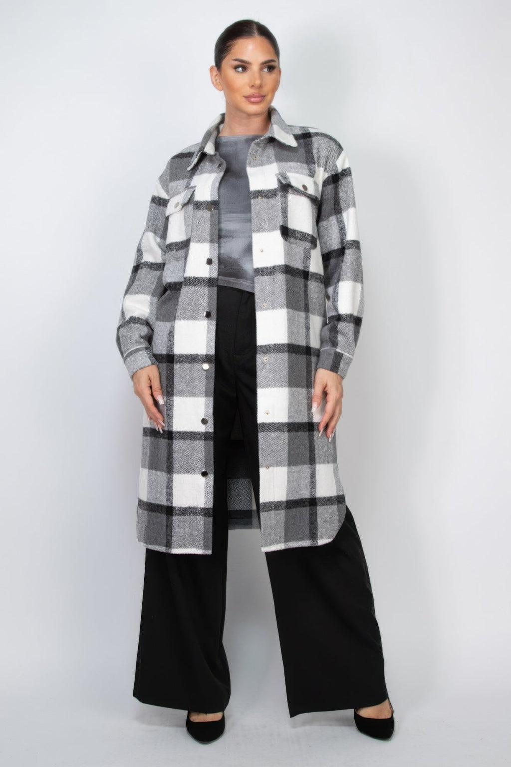 Plaid Buttoned Shacket Coat - Goddess Vibes