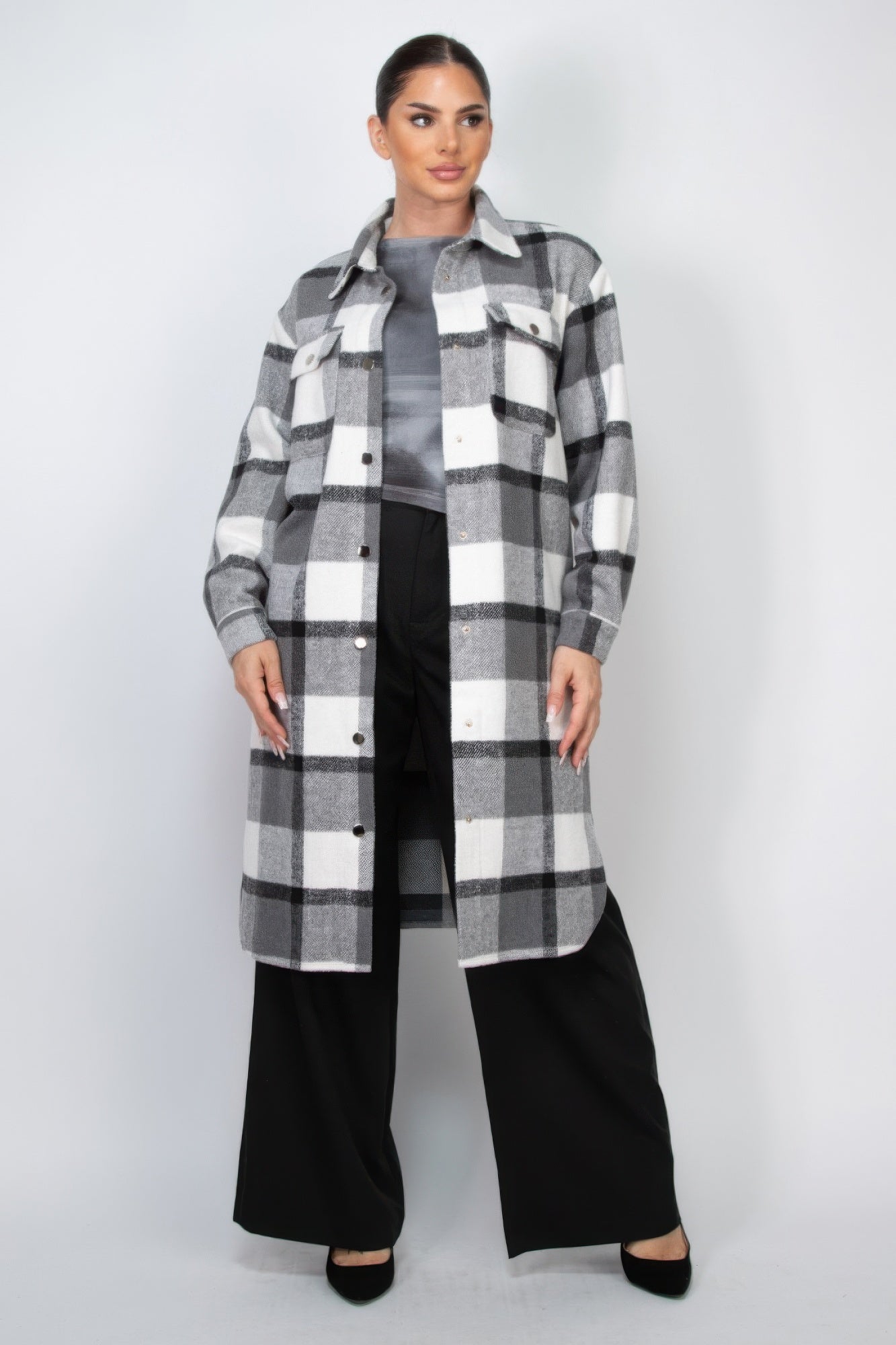 Plaid Buttoned Shacket Coat - Goddess Vibes