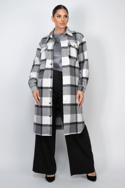 Plaid Buttoned Shacket Coat - Goddess Vibes