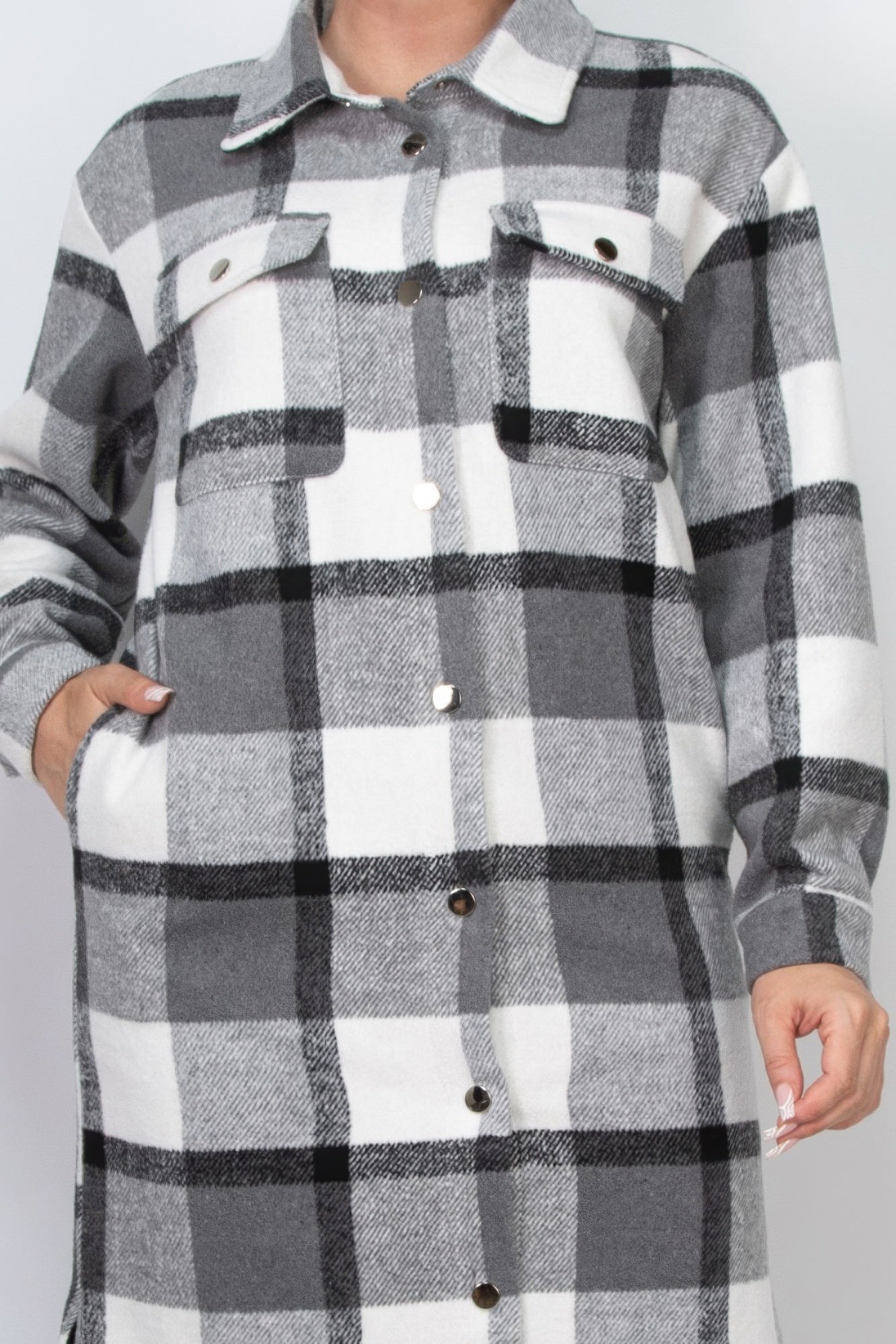 Plaid Buttoned Shacket Coat - Goddess Vibes