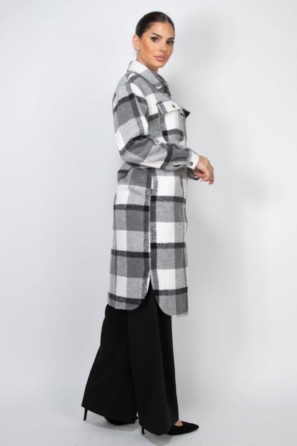 Plaid Buttoned Shacket Coat - Goddess Vibes